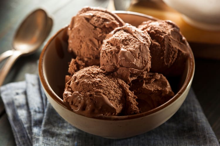 A bowl of chocolate ice cream