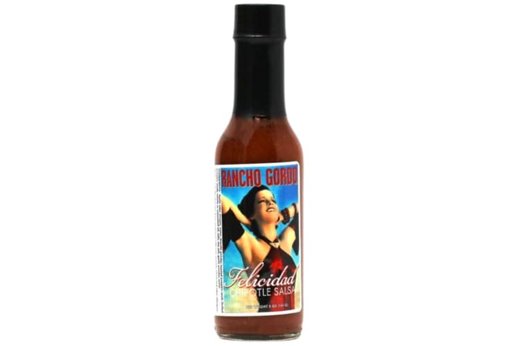 A bottle of Rancho Gordo Felicidad Chipotle Sauce
