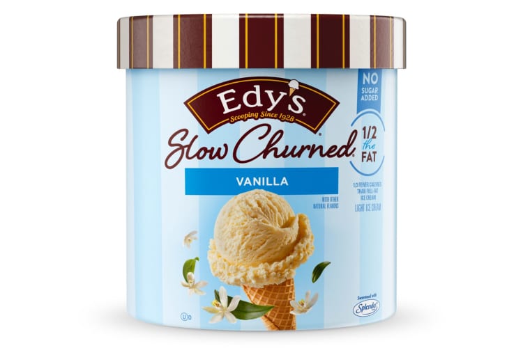 A pint of Edy's no-added sugar vanilla ice cream