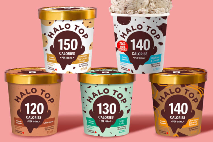 A selection of Halo Top ice cream pints