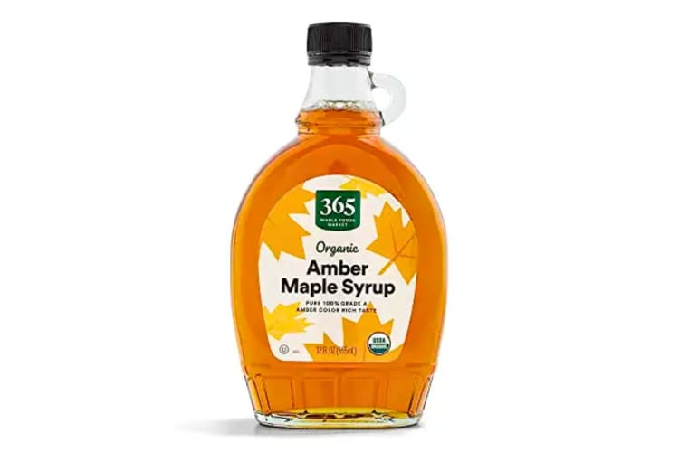 A bottle of 365 by Whole Foods Market maple syrup