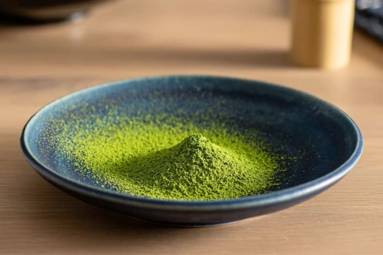 A plate with matcha green tea powder