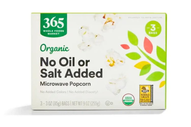 A box of 365 Whole Foods Market microwave popcorn