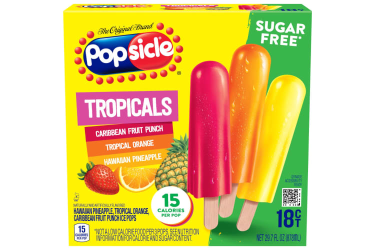 A box of tropical popsicles with three flavors