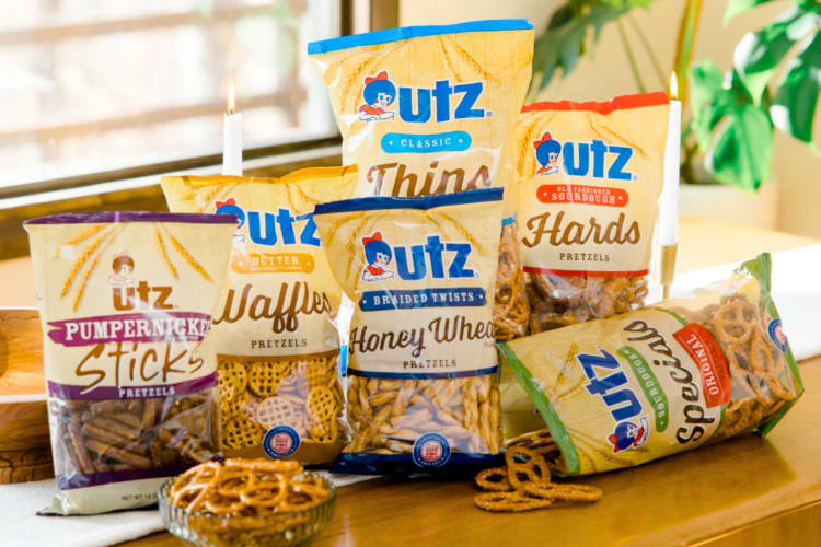 A selection of Utz pretzel products