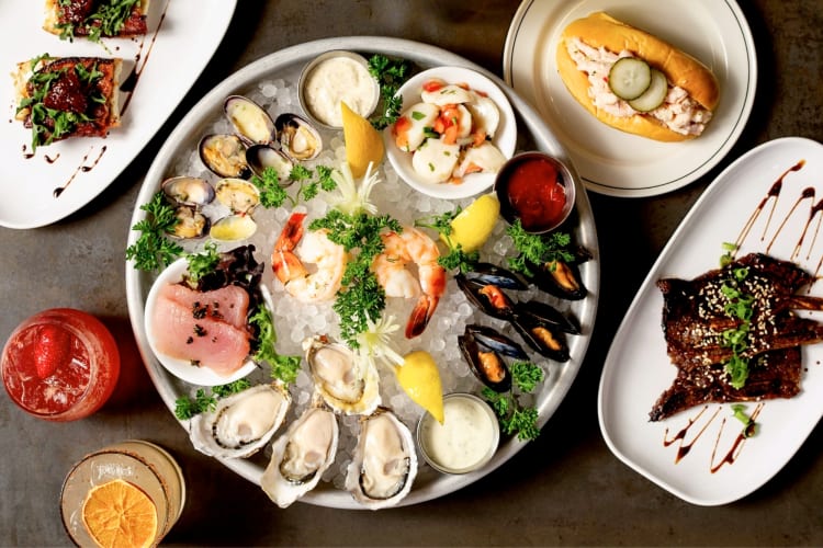 A selection of seafood dishes on a table