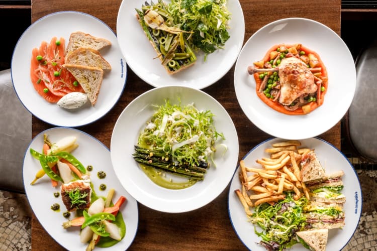 A selection of French-style food on a table