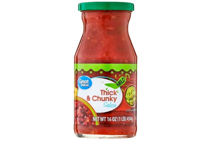 A jar of Great Value Thick and Chunky Mild Salsa