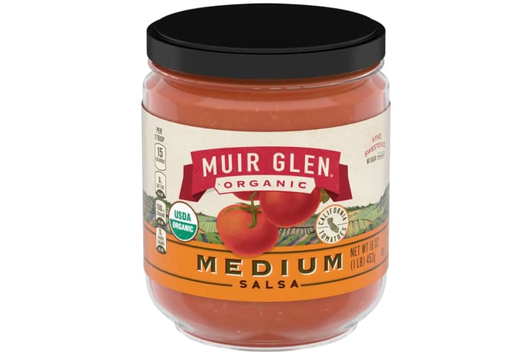 A jar of Muir Glen Medium Salsa