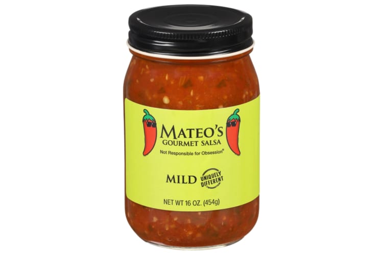 A jar of Mateo's Gourmet Mild Salsa