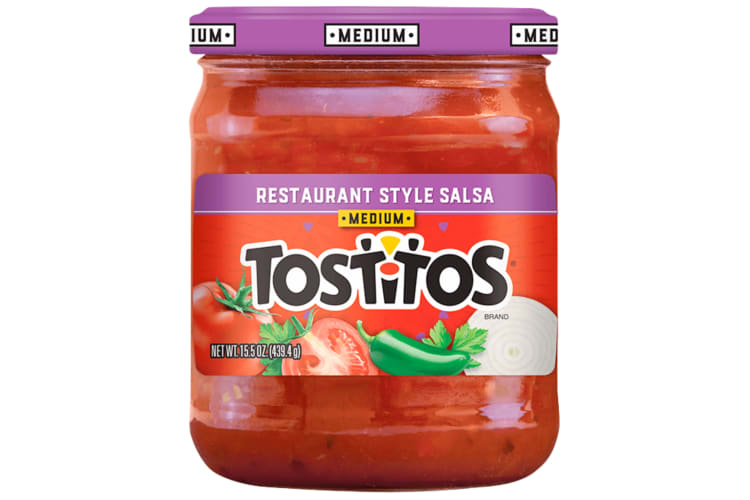 A jar of Tostitos medium restaurant-style salsa
