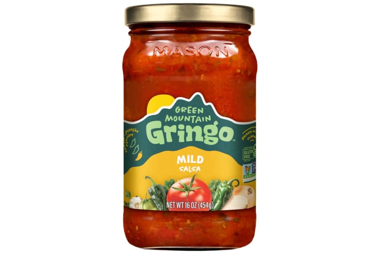 A glass jar of Green Mountain Gringo Mild Salsa