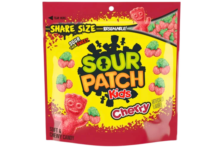 A bag of Cherry Sour Patch Kids