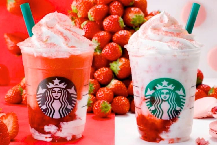 Two strawberry Frappuccinos from Starbucks