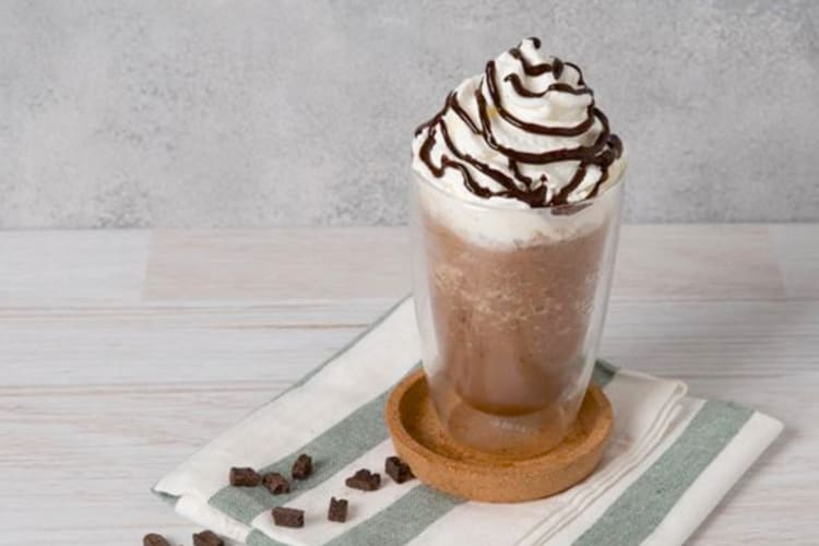 A Java Chip Frappuccino in a glass