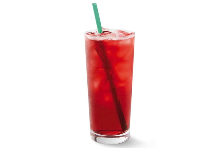 A glass ofraspberry iced tea from Starbucks
