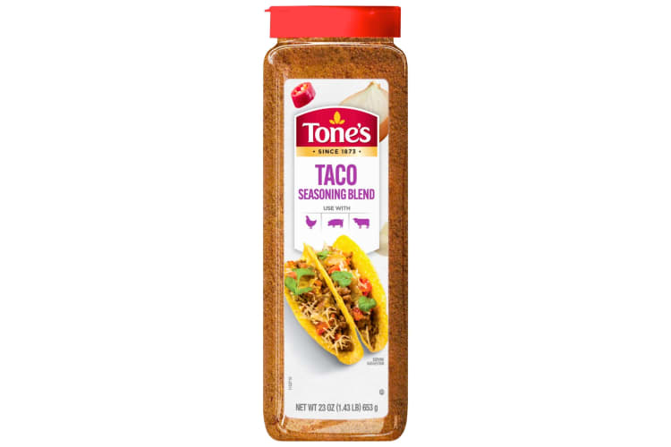 A container of Tone's Taco Seasoning Blend