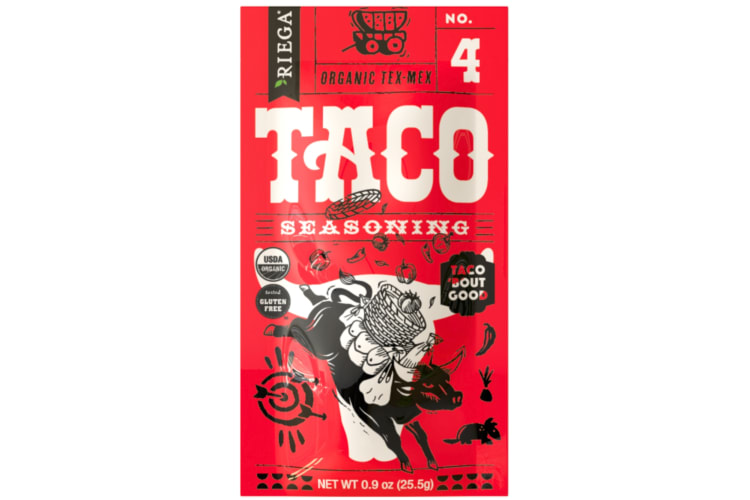 A red package of Riega Taco Seasoning