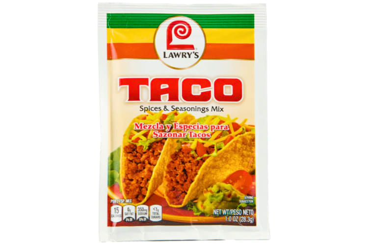 A packet of Lawry's Taco Spice and Seasoning Mix