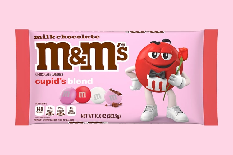 A bag of Valentine's M&M's candy