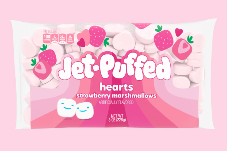 A bag of heart-shaped marshmallows