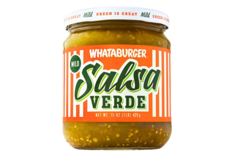 A glass jar of Whataburger Salsa Verde 