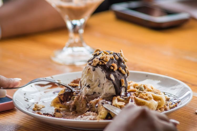 The Banana King Waffle on a plate.