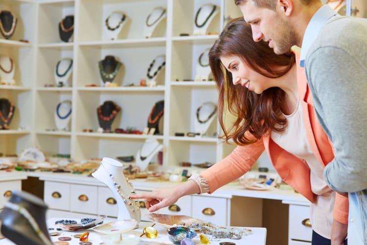 A couple shopping in a jewellry store