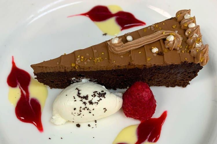 A chocolate dessert on a plate