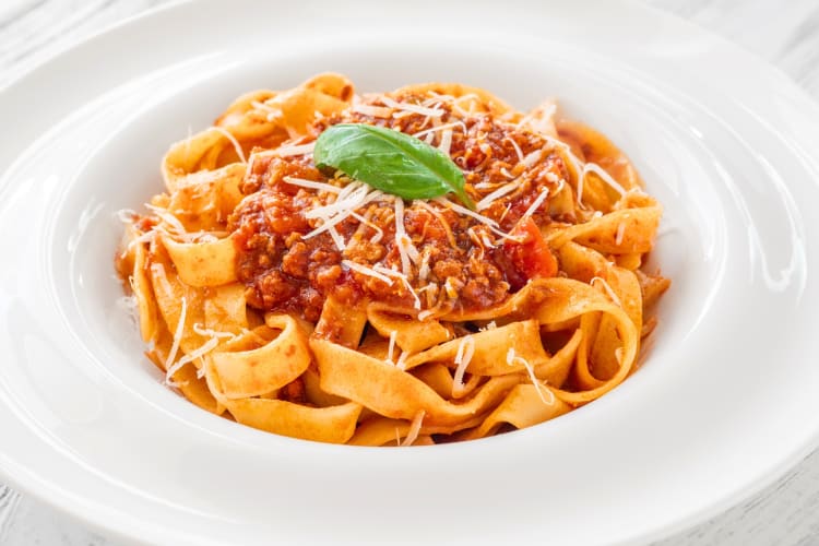 A bowl of pasta Bolognese