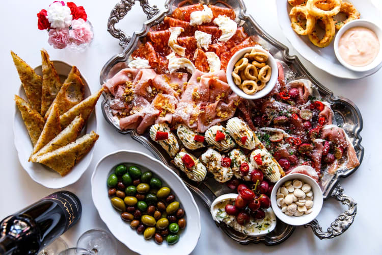 A charcuterie spread on a table