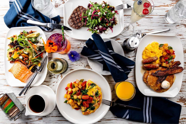 a variety of brunch dishes on a table