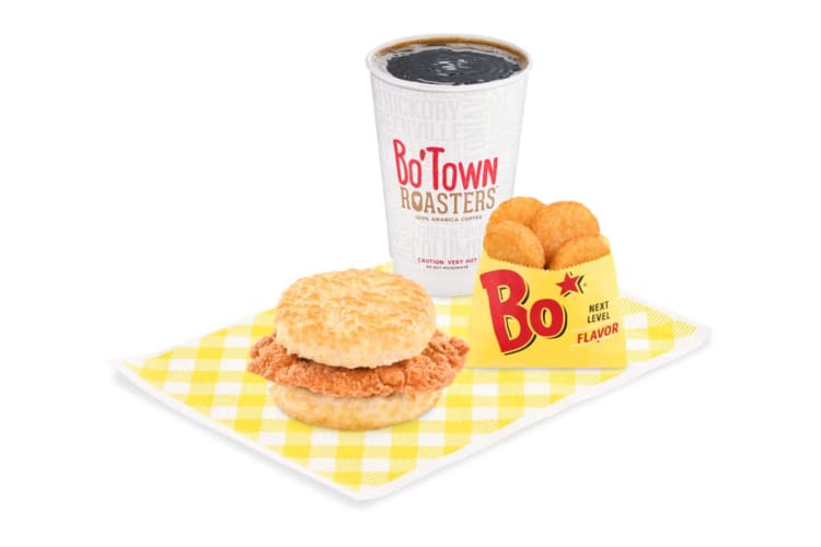 Pair your favorite Cajun chicken filet biscuit with a BoTown Roaster coffee and Bo-Tato Rounds from the Bojangles breakfast menu.