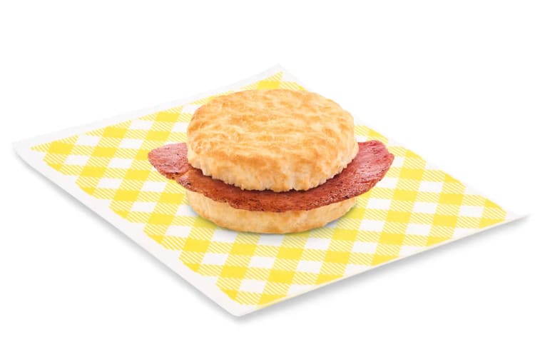 A country ham biscuit from the Bojangles breakfast menu.