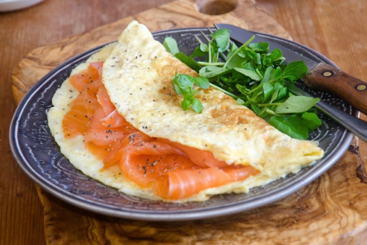 An omelette with smoked salmon