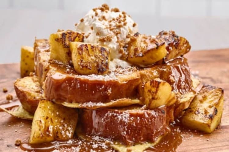 Pineapple-topped French toast for breakfast in Indianapolis.