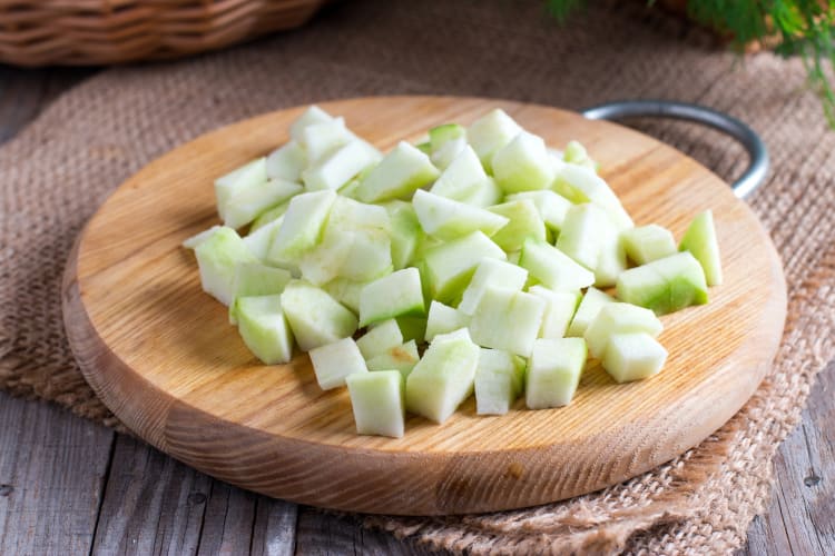 Chopped apples on a board