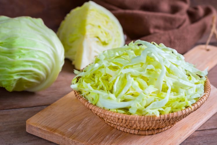 Freeze cabbage by shredding it first