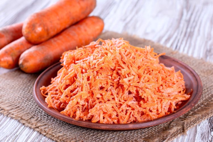 Frozen carrots that have been shredded