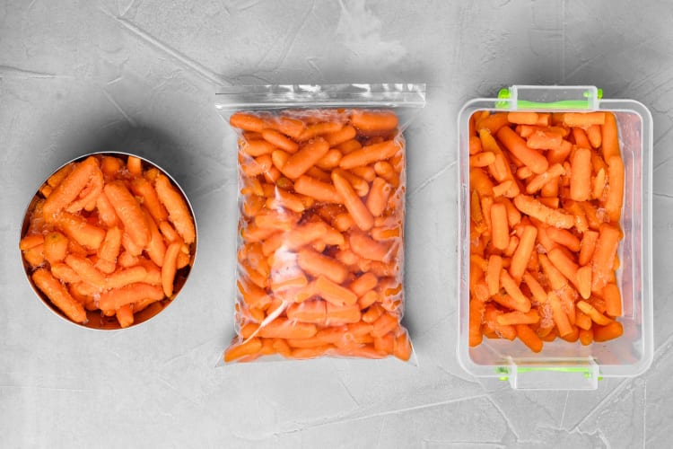 Frozen carrots in boxes