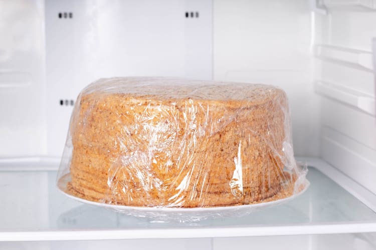A cake wrapped in clingfilm.