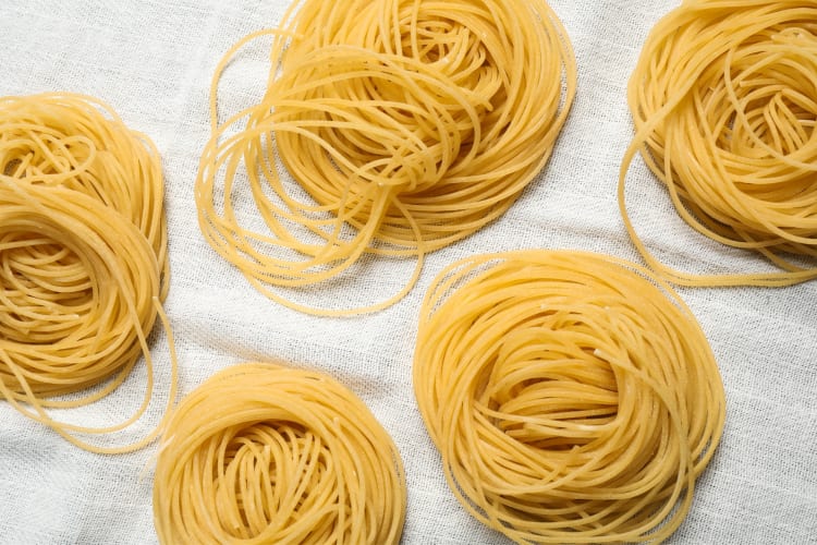 Nests of capellini pasta