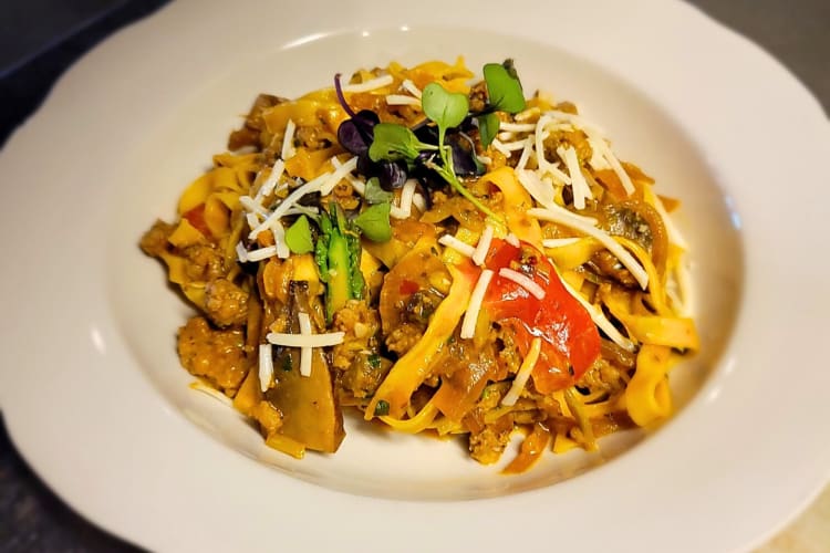 Sausage, tomato and pepper pasta from Catullo’s Italian