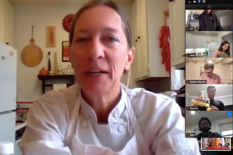 Chef Stacy guides the online cooking class through their  Thai vegan recipes