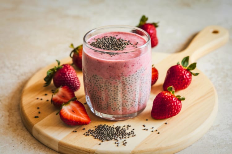 Chia Seeds in a strawberry smoothie