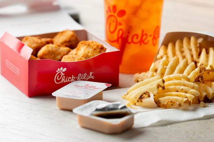 chicken nuggets and fries with sauce from Chick-Fil-A