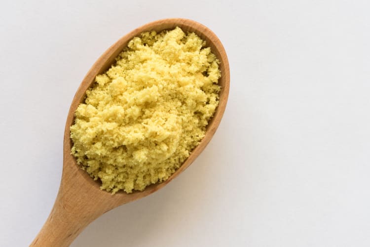 Chicken stock powder on a spoon