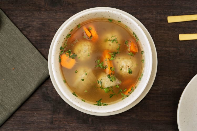 Clear chicken broth from above with vegetables