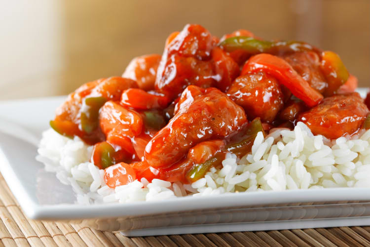 Sweet and sour chicken with rice