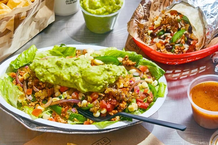 A veggie bowl from Chipotle with guacamole